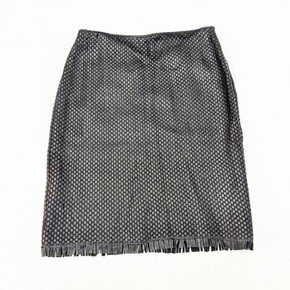 Max Studio Special Edition Woven Leather Skirt Fringe Hem Size 2 - Picture 1 of 5